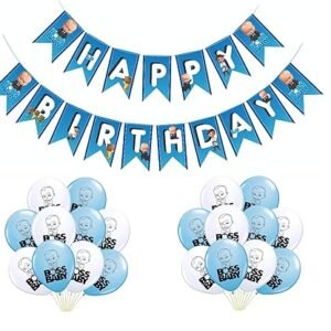 HK balloons Pack of 31 Boss Baby Happy Birthday Banner with 30 pcs Printed boss Baby Balloons for Birthday Decorations