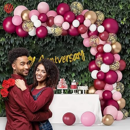 HK balloons 53 pcs Burgundy Balloons For Anniversary Decoration Item For Couples Burgundy Themed Anniversary Decoration Set Happy Anniversary Balloons Kit - Image 8