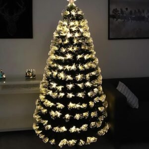 HK Balloons 5 Ft Artificial Prelit Fiber Optic Christmas Tree, Hinged Spruce Xmas Tree with Solid Metal Stand, for Outdoor and Indoor Decor (Prelit Fiber Optic- Warm White Christmas Tree)