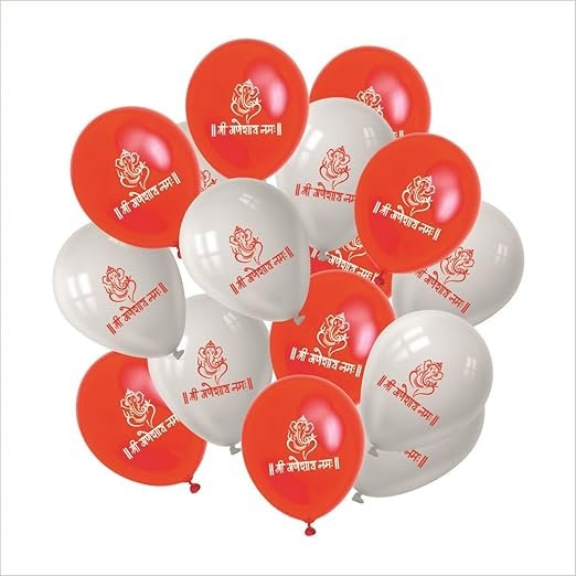 HK balloons 50Pcs Happy Ganesh Chaturthi decoration Item Shree Ganeshay Namah Red & White Ganesh Chaturthi decorations At Home Mandap Decoration Balloons