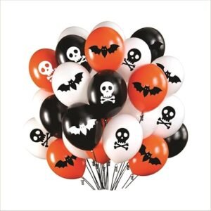 HK balloons Rubber 50Pcs White Black Orange Halloween Decorations Items For Printed Balloons Halloween Themed Pumpkin Balloons Set For Halloween Celebration Party Decoration Balloons