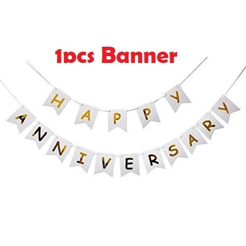 HK balloons Pack Of 62 Pcs White Happy Anniversary Banner With Balloons Heart Foil, Paper Fan Set Decoration Items Combo For Home Or Bedroom Decorations For Husband Wife - Image 6