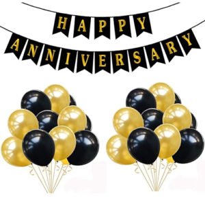 HK balloons Paper 51Pcs Kit Happy Anniversary Banner With Balloons Decoration Items Combo For Home Or Bedroom Decorations For Husband Wife, Multicolor