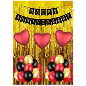 HK balloons Birthday Letter Foil Balloon Set (Silver) + Hd Metallic Balloons (Red Black Gold Anniversary Decoration Kit- Pack Of 56)