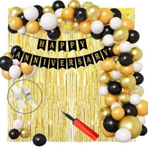 HK balloons Paper 59Pcs Happy Anniversary Decoration Item For Happy Anniversary Banner Balloon Arch Decoration Set With Confetti Balloon Curtain For Wedding Anniversary Decorations Kit, Multi
