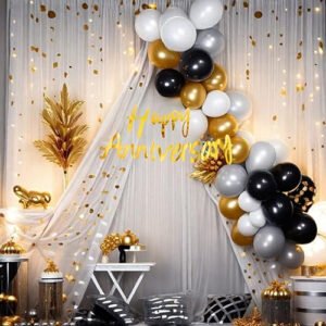 HK balloons 41 Pcs Anniversary Decoration Item For Cabana Tent Happy Anniversary Decoration Set With Net Curtain For Anniversary Women, Husband, Backdrop Decoration Kit Set Combo,Multi
