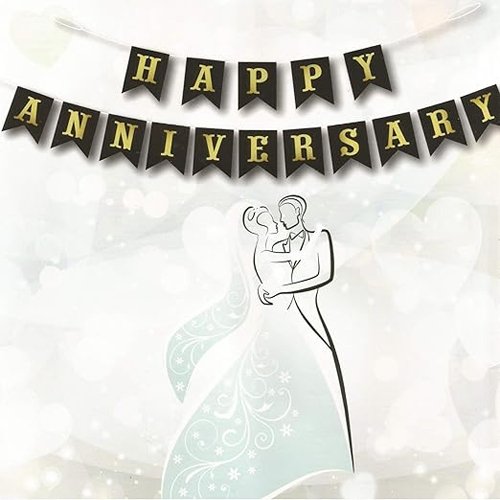 HK balloons Happy Birthday Banner Decoration For Boys, Girls, Boyfriend, Girlfriend, (Happy Anniversary Banner-Black)