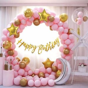 HK Balloons 65 pc Pastel Pink Baby shower balloon Decoration Kit Pink Gold Balloons Combo with baby shower Banner, balloon Arch stirp, Glue Dot, Balloon Pump for boys Kids Baby babyshower Decorations