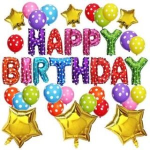 HK Balloons Birthday Party Decorations Set - Colorful Happy Birthday Balloon Letters Banner, 6 pcs Gold Mylar Foil Star,21pcs Colorful Latex Balloons,