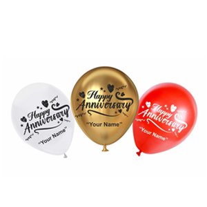 HK balloons Rubber 50 Pcs Red Gold White Personalized/Customized Printed Anniversary Party Balloons With Anniversary Couple Name, Anniversary Celebration, Wedding Decoration Balloons