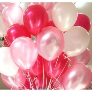 HK Balloons 50Pcs Birthday Decoration Balloon Item For Metallic White Red & Pink Balloons For Birthday, Anniversary, Baby Shower & Event's Decorations Balloon