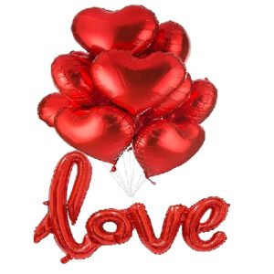 HK Balloons Heart Shaped Balloon Birthday, Anniversary, Valentine Balloons for Decoration, (Love With Red heart foil Balloons -Pack of 11)
