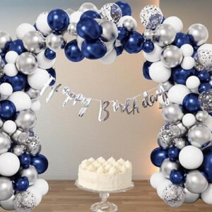 HK balloons 57Pcs Blue Theme Birthday Decoration Item kit Banner Blue Balloons for Birthday Decorations for Boys With Silver Confetti Balloon Chrome Balloon For Husband