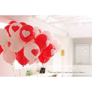 HK Balloons Birthday Decoration Balloons Item 30Pcs For Heart Shaped Balloon Anniversary, Valentine Balloons Decoration RED and WHITE Party Decoration